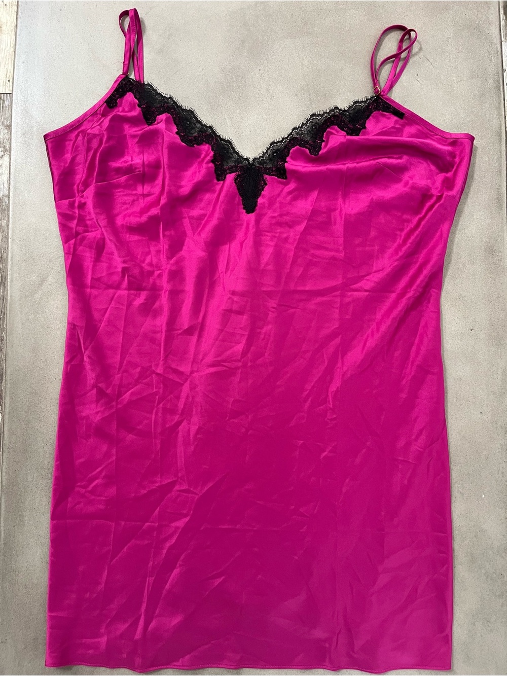 Victoria’s Secret Hot Pink Satin Lace Slip Chemise Lingerie Nightie XL New